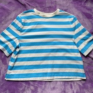 blue and white striped target cropped tee